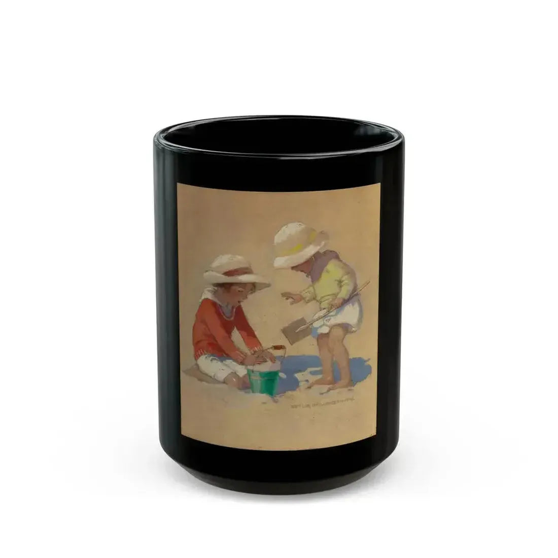 Building a Sand Castle, Good Housekeeping magazine cover, July 4, 1924 - Black Coffee Mug 15oz - Go Mug Yourself