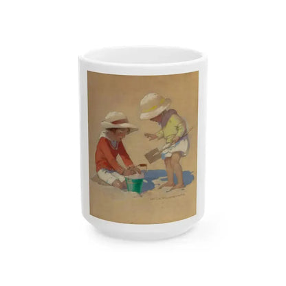Building a Sand Castle, Good Housekeeping magazine cover, July 4, 1924 - White Coffee Mug 15oz - Go Mug Yourself