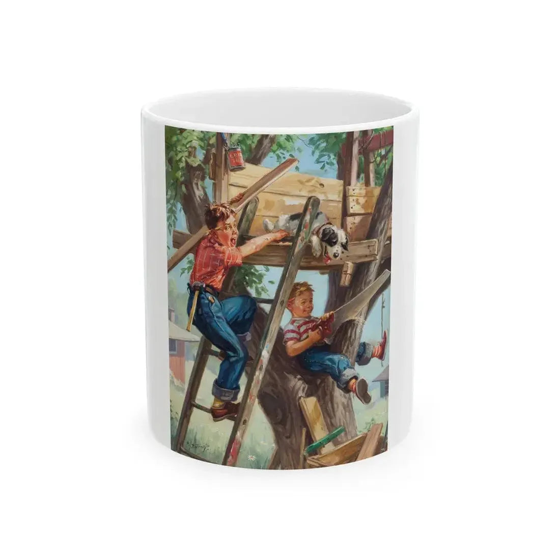 Building a Treehouse - White Coffee Mug 11oz - Go Mug Yourself