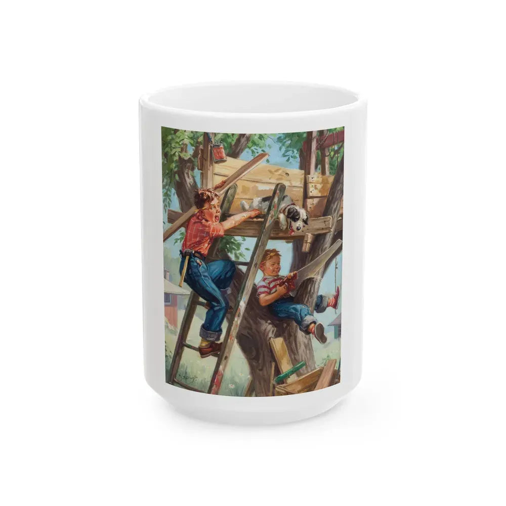 Building a Treehouse - White Coffee Mug 15oz - Go Mug Yourself