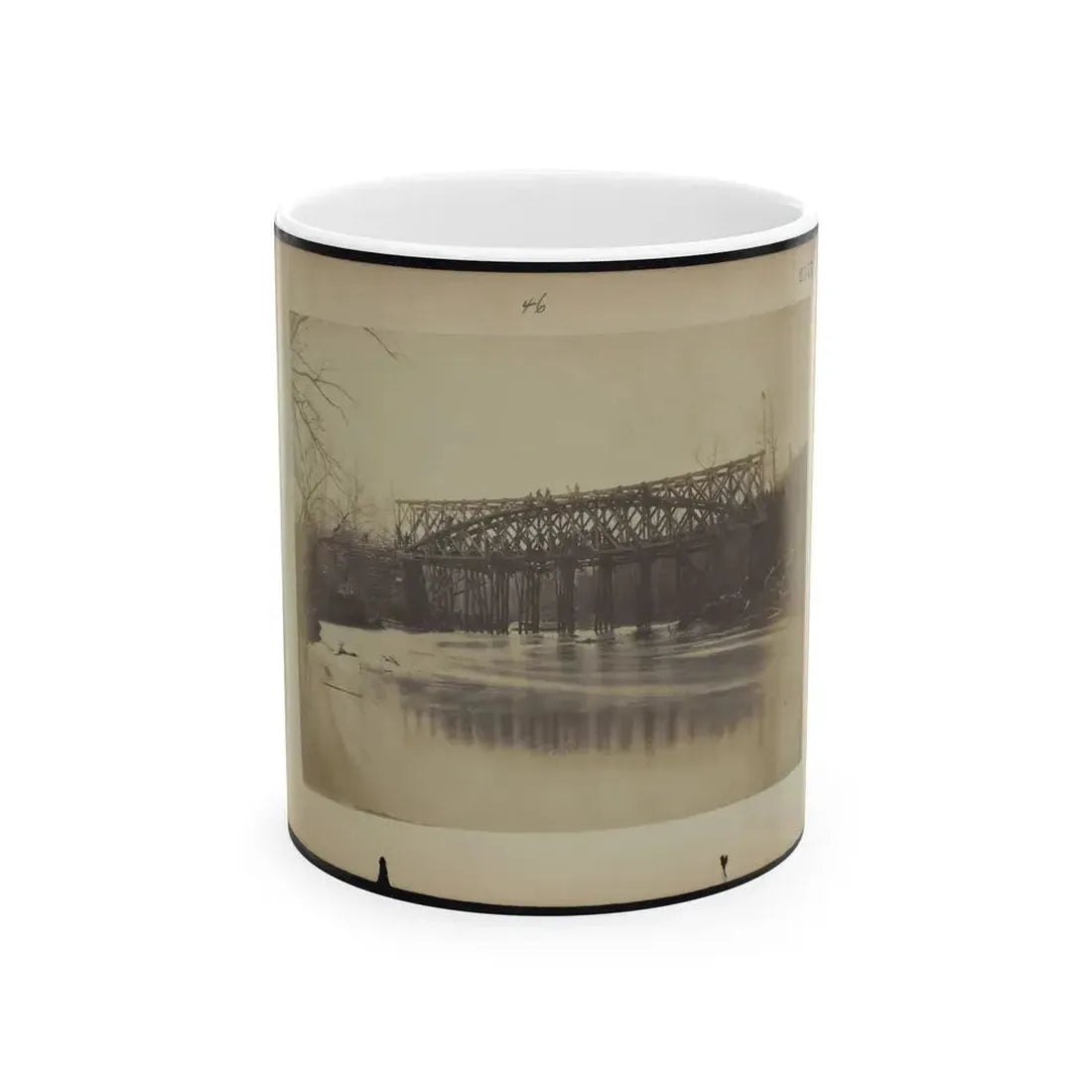 Building Military Railroad Truss Bridge Across Bull Run, April, 1863 (U.S. Civil War) White Coffee Mug 11oz - Go Mug Yourself