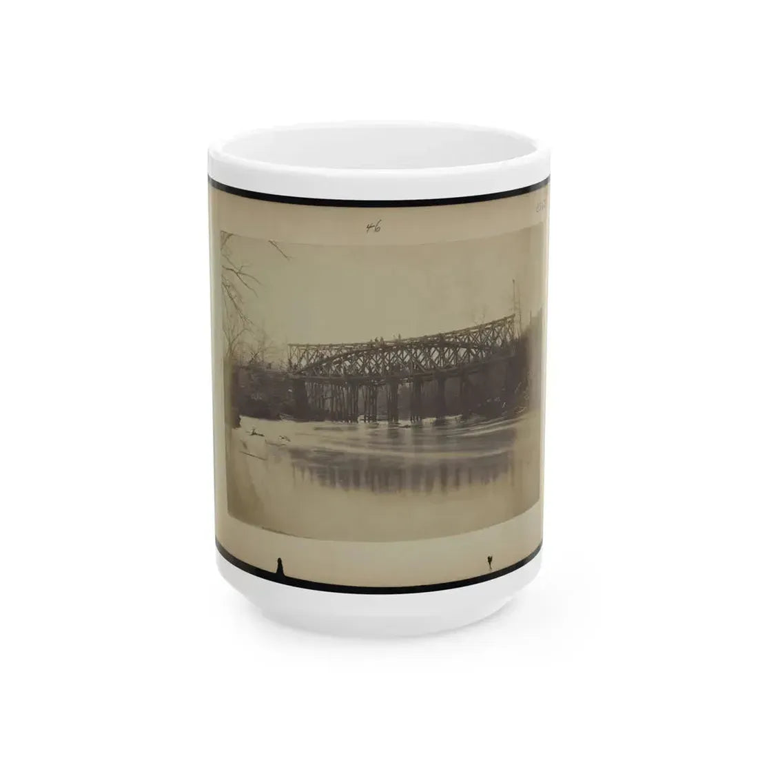 Building Military Railroad Truss Bridge Across Bull Run, April, 1863 (U.S. Civil War) White Coffee Mug 15oz - Go Mug Yourself