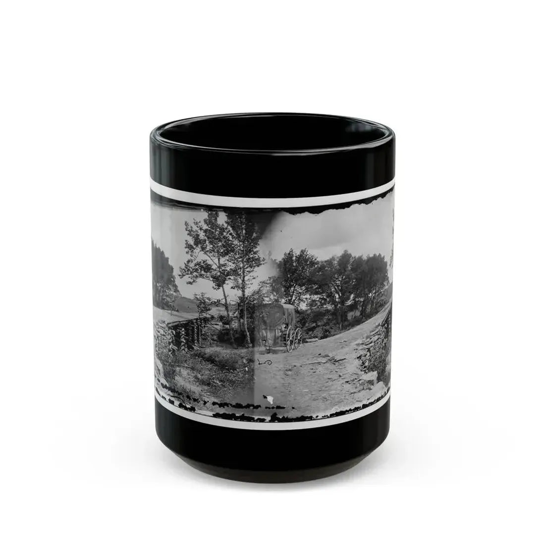 Bull Run, Va. New Bridge Built By Mcdowell's Engineers; Photographer's Wagon At Left (U.S. Civil War) Black Coffee Mug 15oz - Go Mug Yourself