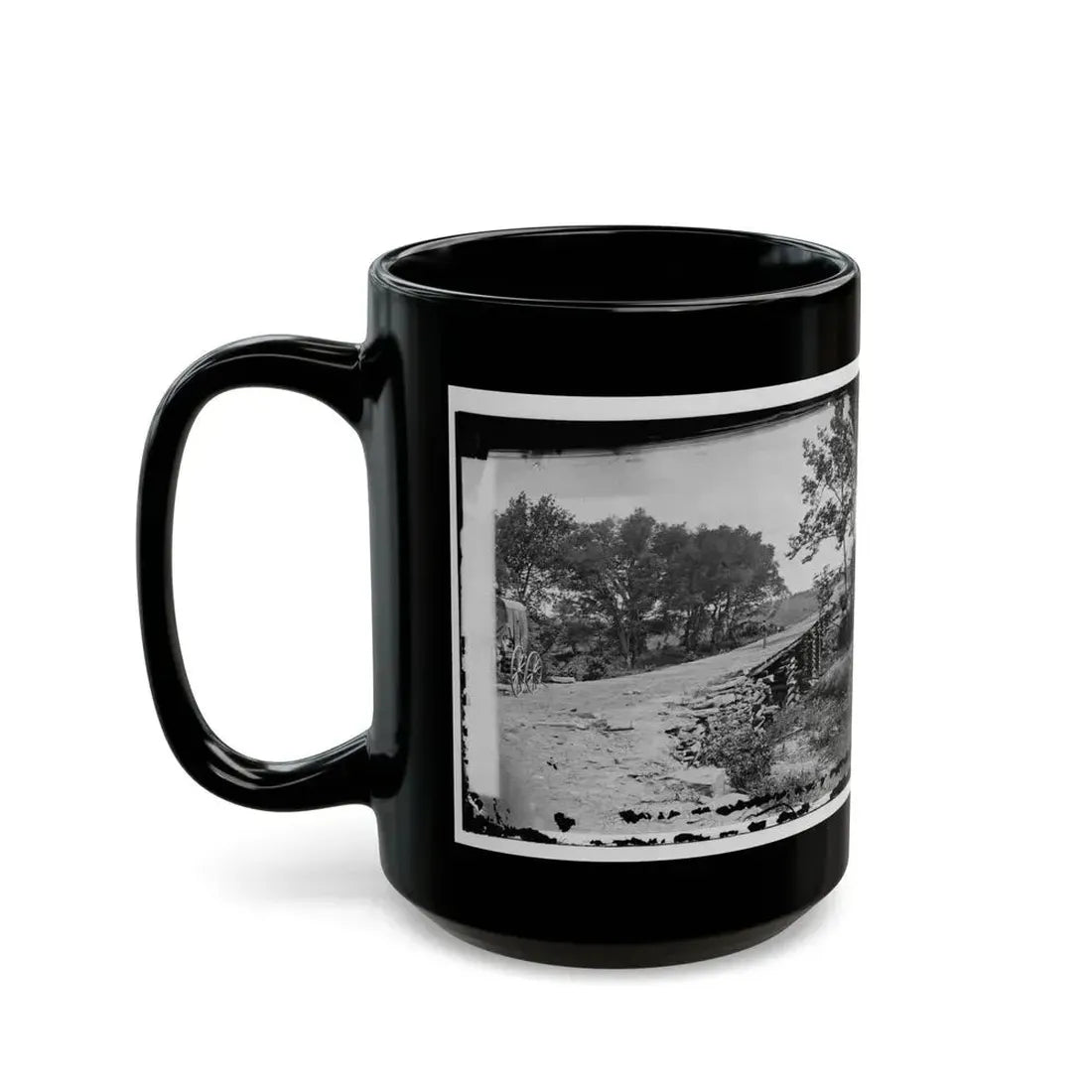Bull Run, Va. New Bridge Built By Mcdowell's Engineers; Photographer's Wagon At Left (U.S. Civil War) Black Coffee Mug - Go Mug Yourself