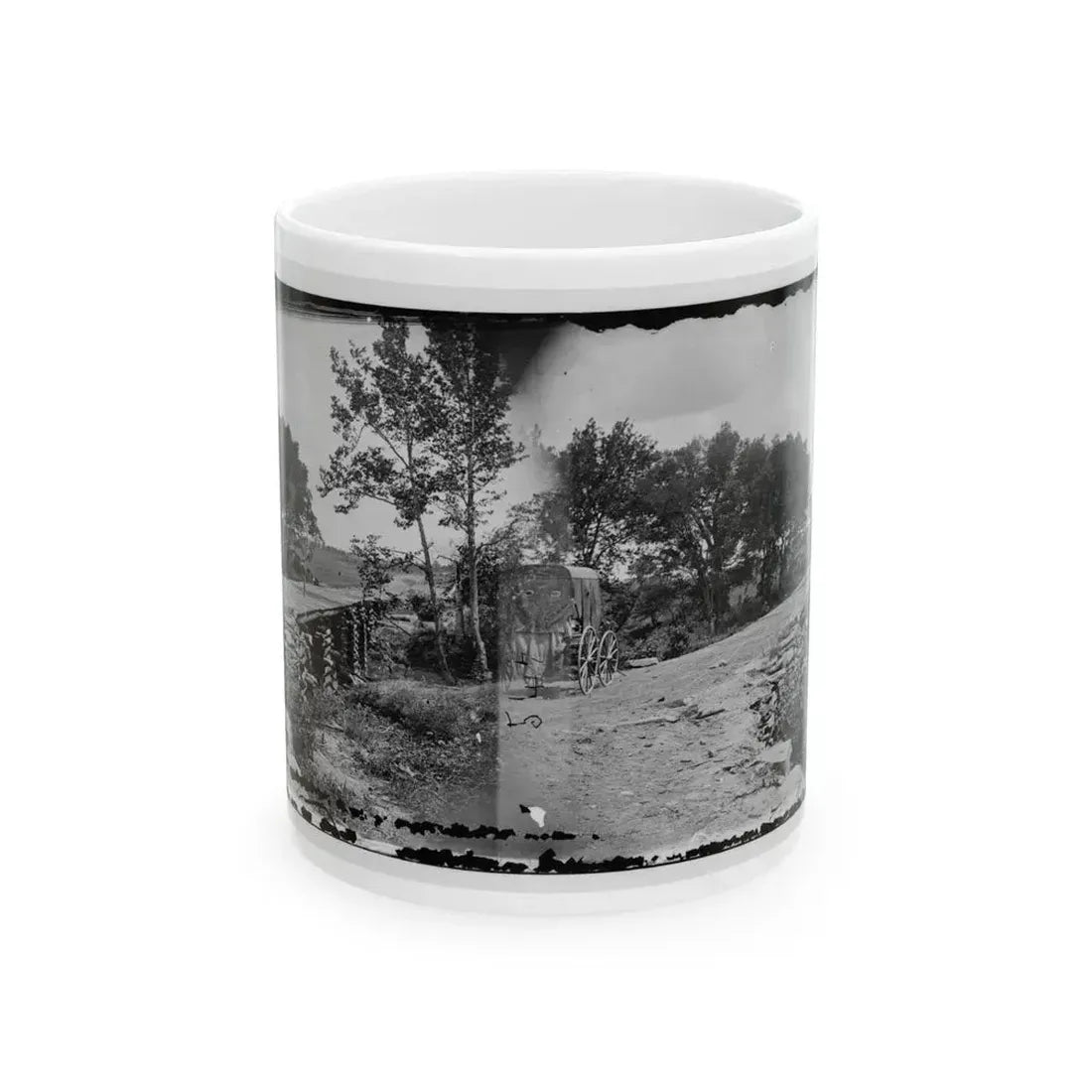 Bull Run, Va. New Bridge Built By Mcdowell's Engineers; Photographer's Wagon At Left (U.S. Civil War) White Coffee Mug 11oz - Go Mug Yourself