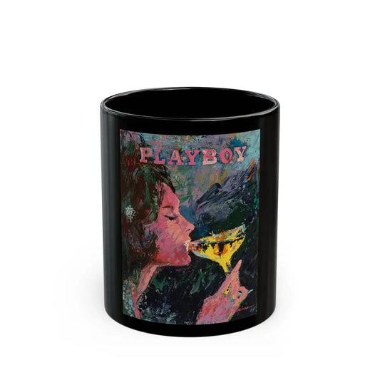 Bunny Sipping Champagne, Playboy, 1964 - Black Coffee Mug 11oz - Go Mug Yourself