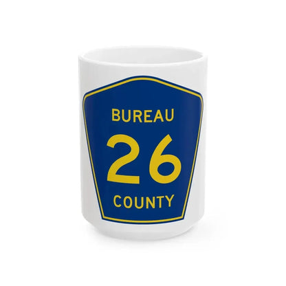 Bureau County 26 (Illinois) (Road Sign) White Coffee Mug 15oz - Go Mug Yourself