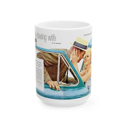 Bus-chasing wife, Family Circle, October 1959 - White Coffee Mug 15oz - Go Mug Yourself