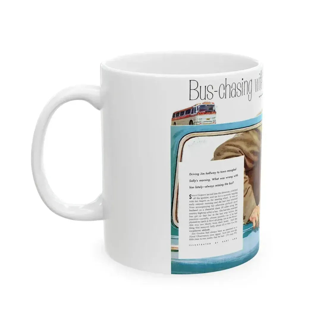 Bus-chasing wife, Family Circle, October 1959 - White Coffee Mug - Go Mug Yourself