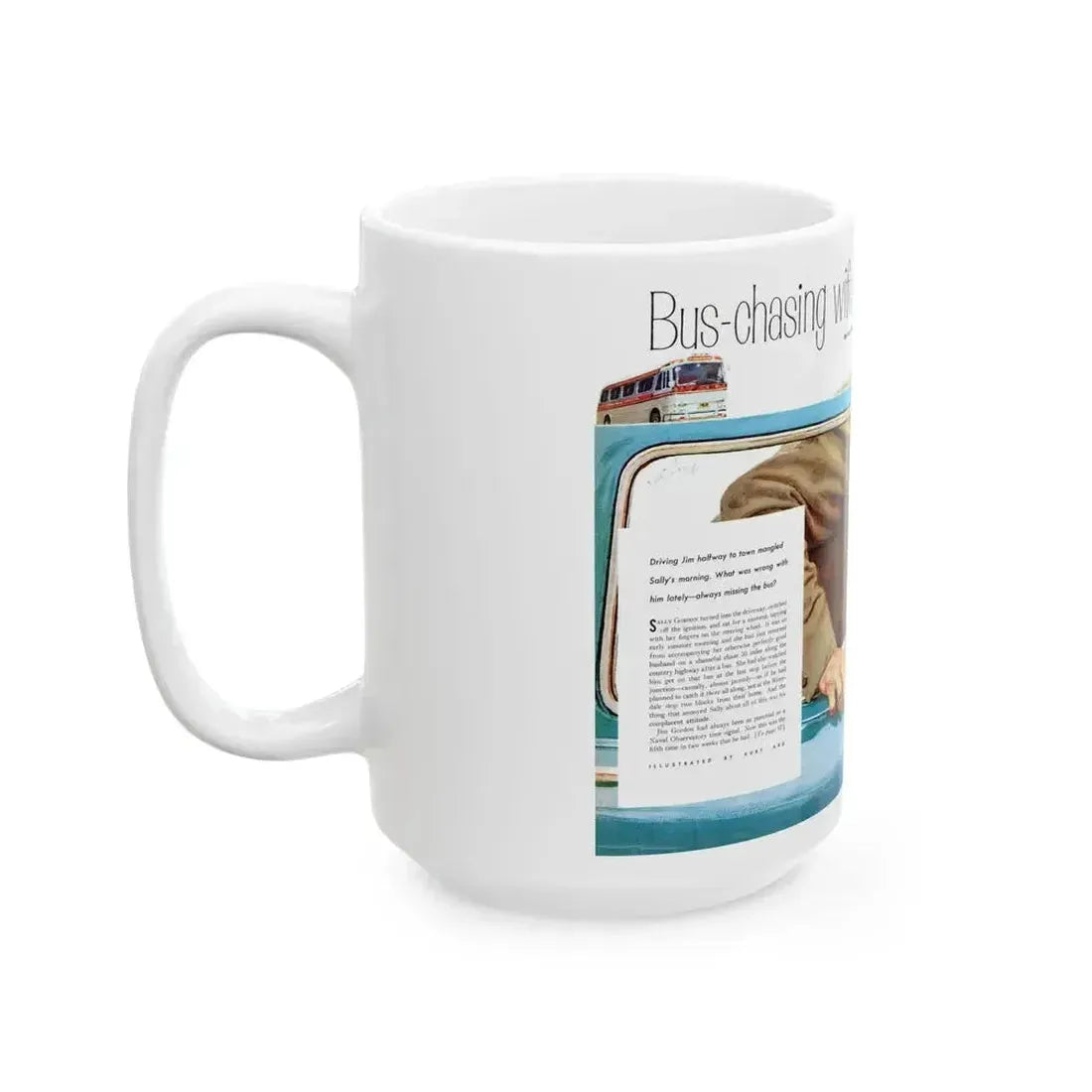 Bus-chasing wife, Family Circle, October 1959 - White Coffee Mug - Go Mug Yourself