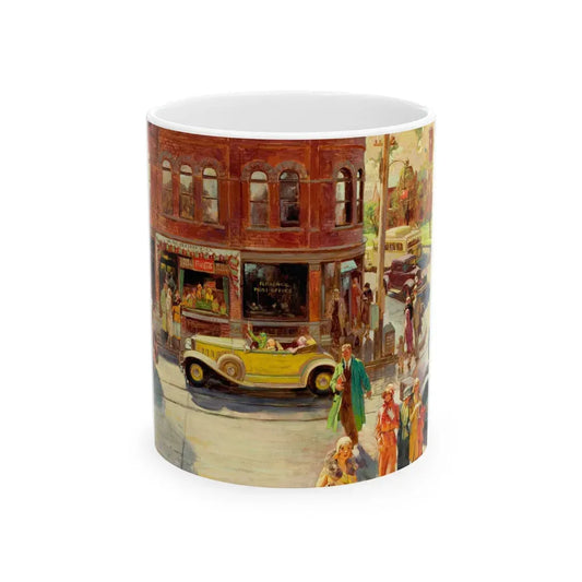 Bustling Street Corner - White Coffee Mug 11oz - Go Mug Yourself