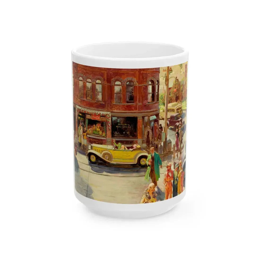 Bustling Street Corner - White Coffee Mug 15oz - Go Mug Yourself