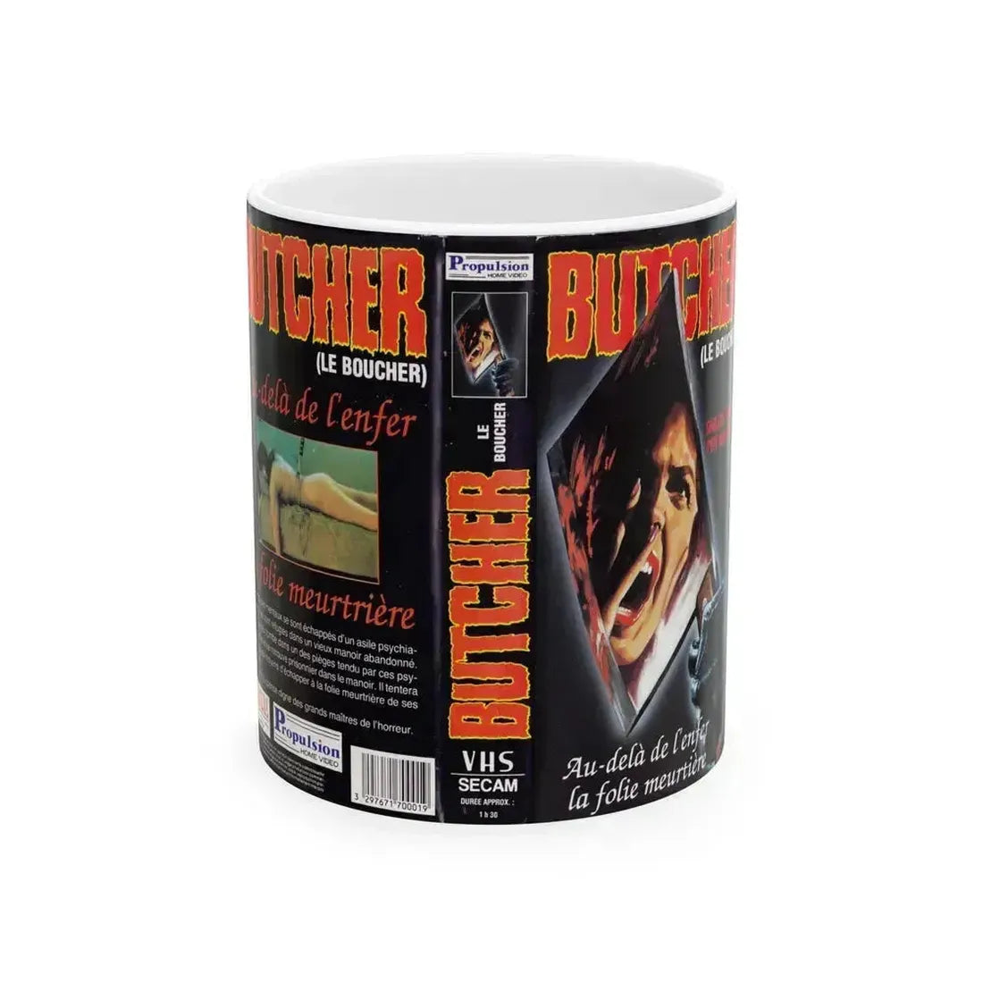BUTCHER (VHS COVER) - White Coffee Mug 11oz - Go Mug Yourself