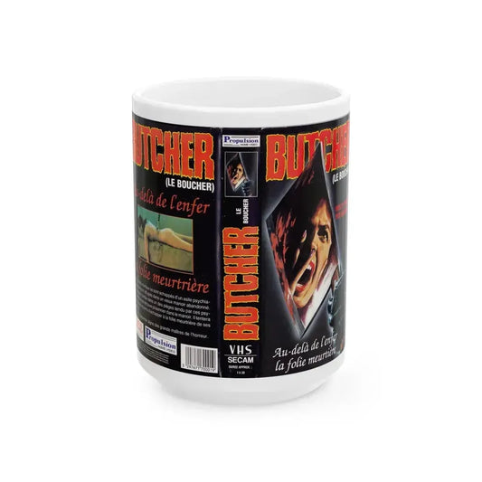 BUTCHER (VHS COVER) - White Coffee Mug 15oz - Go Mug Yourself