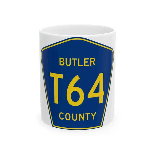 Butler County Route T64 IA (Iowa) (Road Sign) White Coffee Mug 11oz - Go Mug Yourself