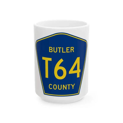 Butler County Route T64 IA (Iowa) (Road Sign) White Coffee Mug 15oz - Go Mug Yourself