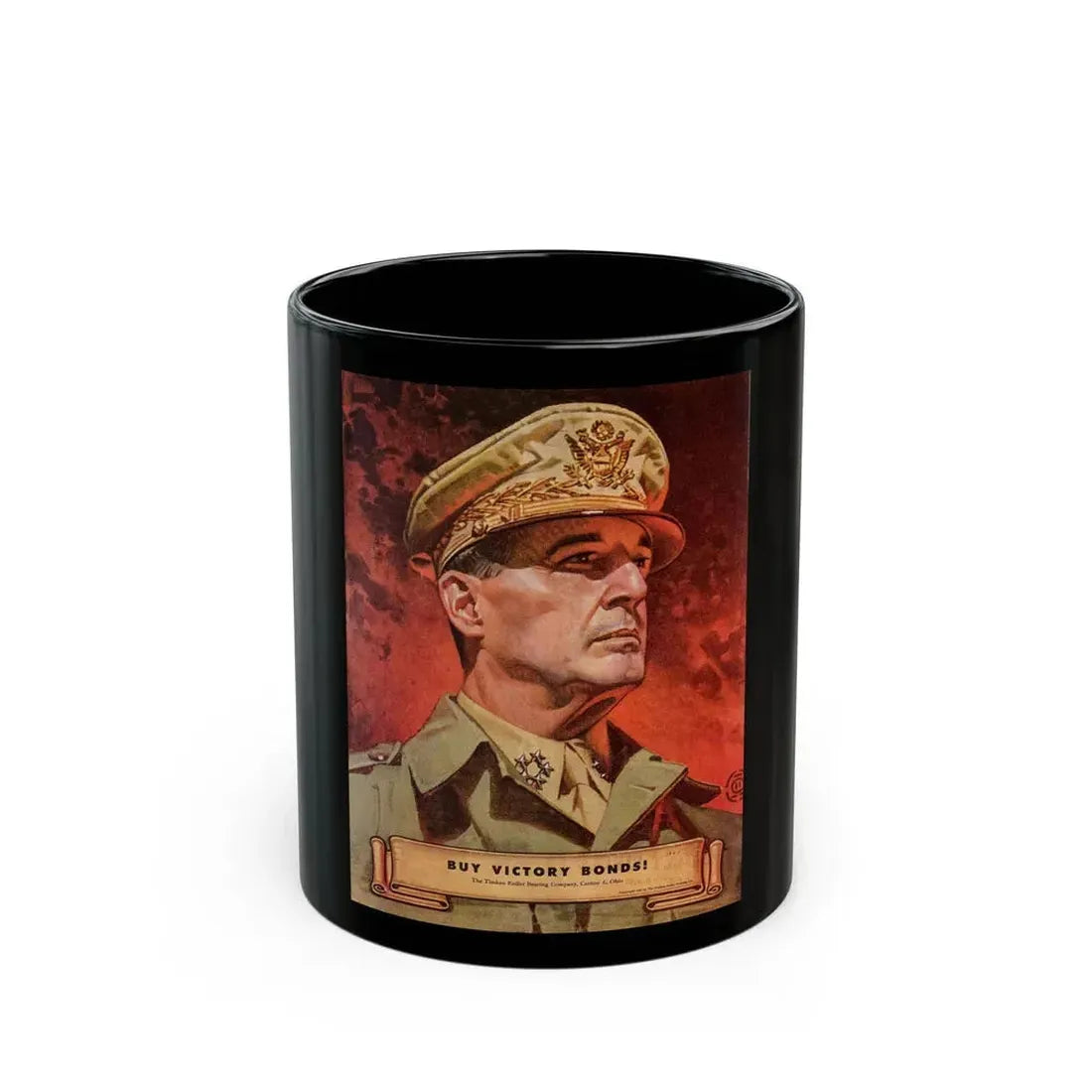 Buy Victory Bonds! Portrait of General MacArthur (1945) - Black Coffee Mug 11oz - Go Mug Yourself