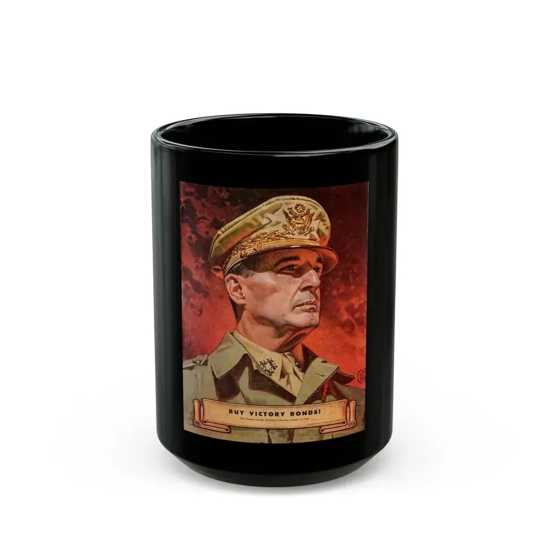 Buy Victory Bonds! Portrait of General MacArthur (1945) - Black Coffee Mug 15oz - Go Mug Yourself