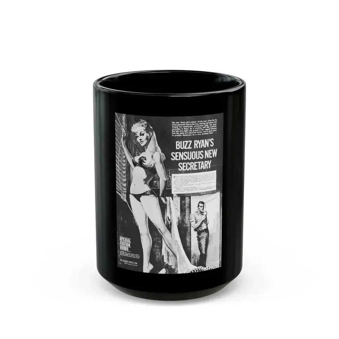 Buzz Ryan's Sensuous New Secretary, Men, January 1965 - Black Coffee Mug 15oz - Go Mug Yourself