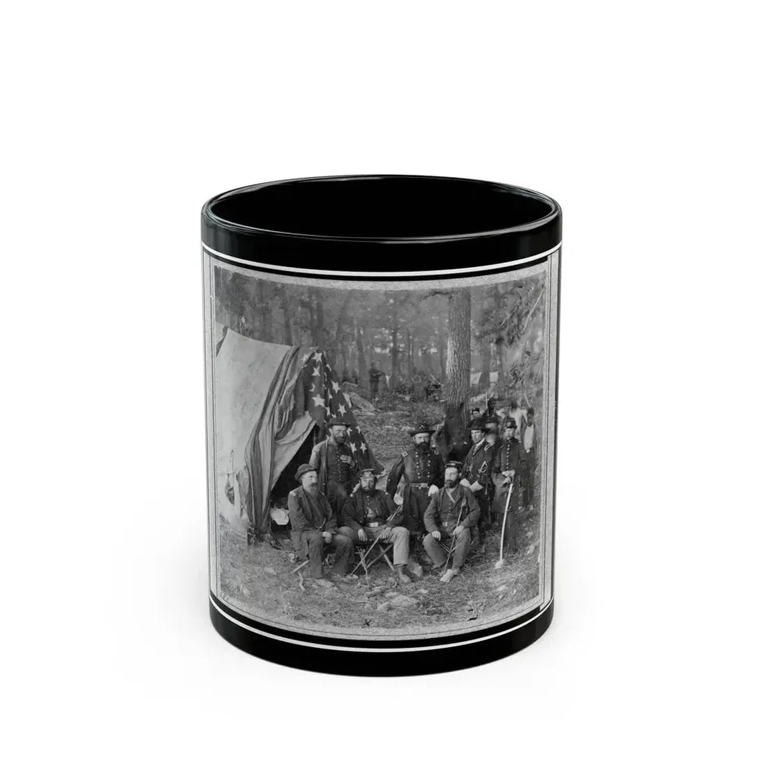 Bv't. Maj. Gen. John C. Caldwell And Staff Posed In Front Of Tent (U.S. Civil War) Black Coffee Mug 11oz - Go Mug Yourself