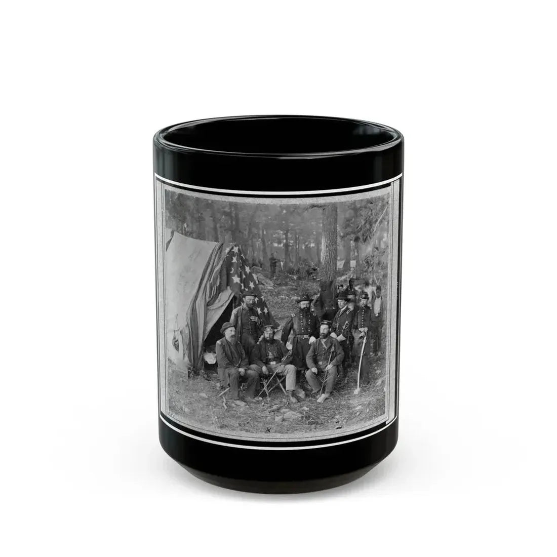 Bv't. Maj. Gen. John C. Caldwell And Staff Posed In Front Of Tent (U.S. Civil War) Black Coffee Mug 15oz - Go Mug Yourself