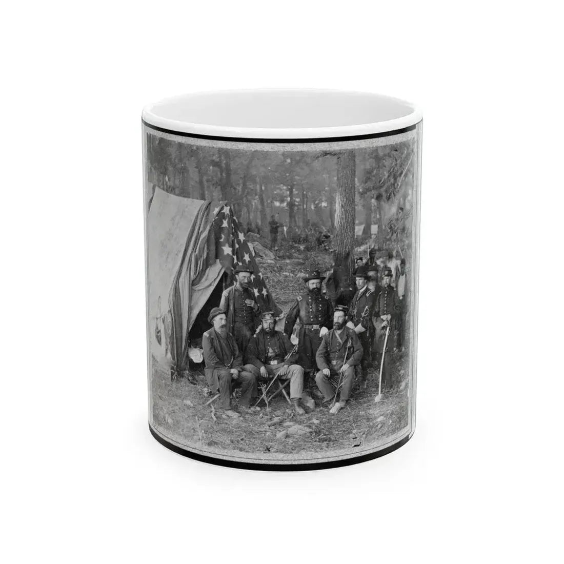 Bv't. Maj. Gen. John C. Caldwell And Staff Posed In Front Of Tent (U.S. Civil War) White Coffee Mug 11oz - Go Mug Yourself