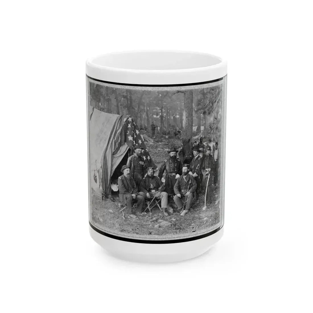 Bv't. Maj. Gen. John C. Caldwell And Staff Posed In Front Of Tent (U.S. Civil War) White Coffee Mug 15oz - Go Mug Yourself