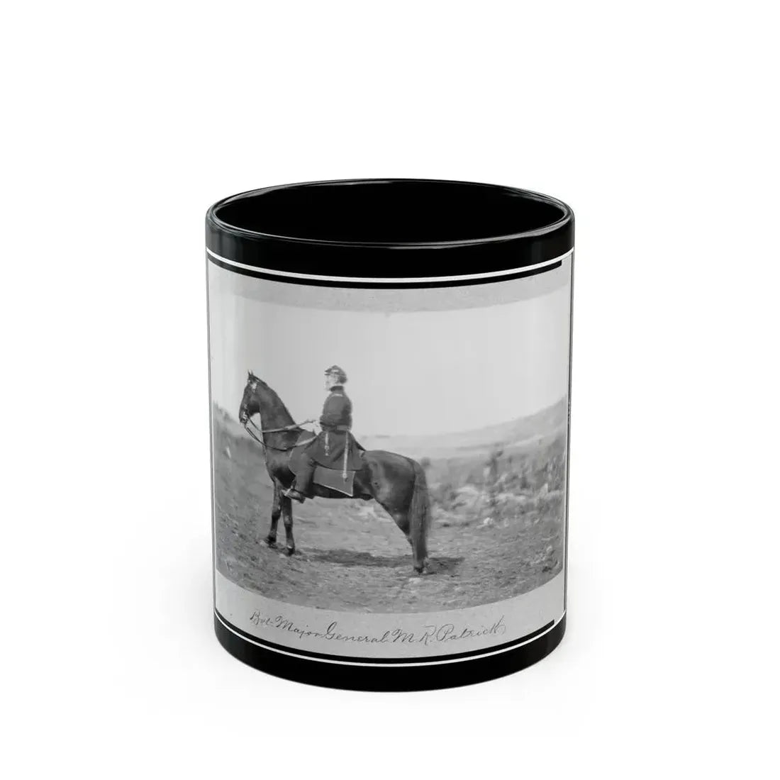 Bv't Major General M.R. Patrick, Full-Length Portrait, On Horseback, Facing Left (U.S. Civil War) Black Coffee Mug 11oz - Go Mug Yourself