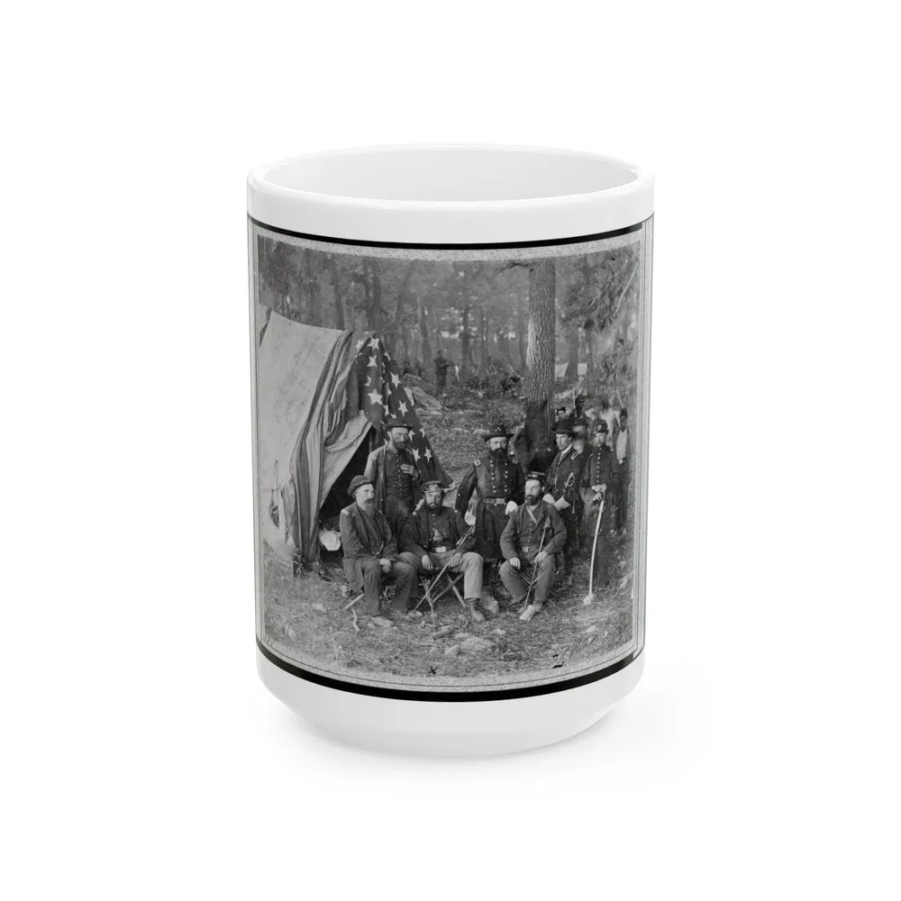 Bv't. Maj. Gen. John C. Caldwell And Staff Posed In Front Of Tent (U.S. Civil War) White Coffee Mug-15oz-Go Mug Yourself