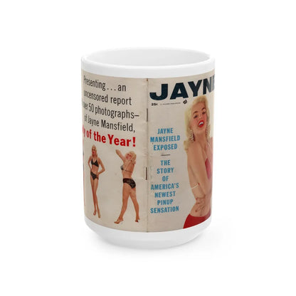 Jayne Mansfield #277 - JAYNE Pocket Magazine unfolded front & back cover with over 50 photos of her! (Vintage Female Icon) White Coffee Mug-15oz-Go Mug Yourself