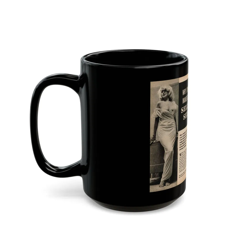 Jayne Mansfield #191 - 2 Pages, 3 B&W Photos, Captions & Article from PICTURE SCOPE January '57 (Vintage Female Icon) Black Coffee Mug-Go Mug Yourself