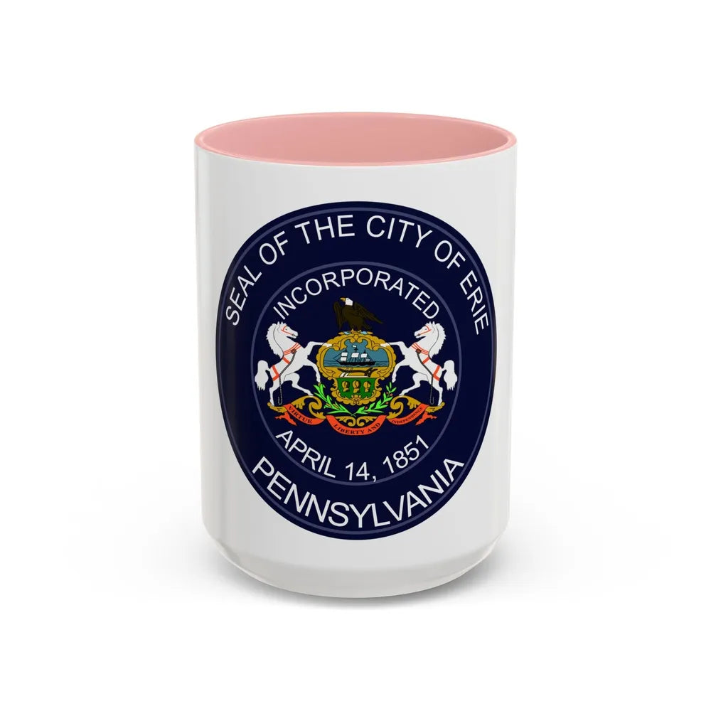 Seal of Erie Pennsylvania - Accent Coffee Mug-15oz-Pink-Go Mug Yourself