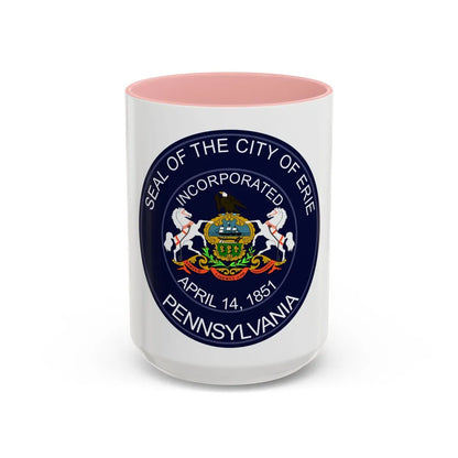 Seal of Erie Pennsylvania - Accent Coffee Mug-15oz-Pink-Go Mug Yourself