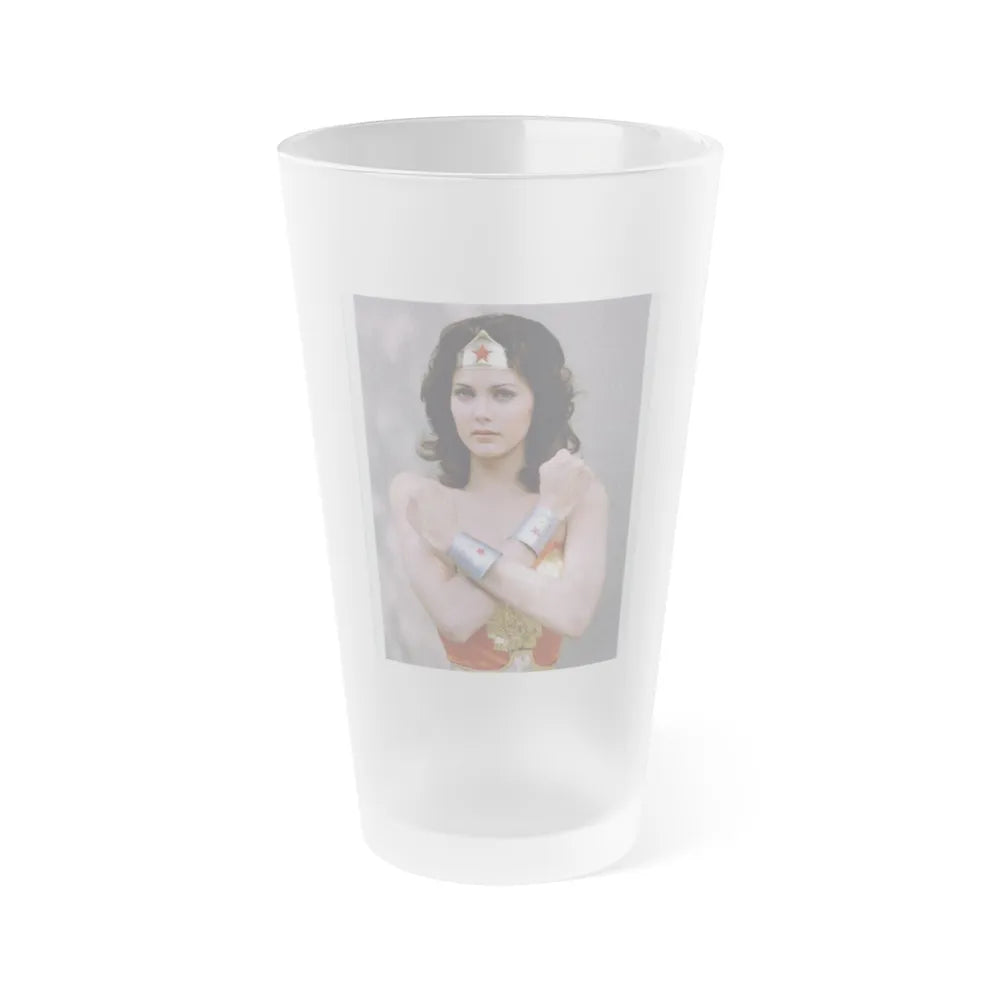 Lynda Carter #231 - Wonder Woman Photo (Vintage Female Icon) Frosted Pint 16oz-16oz-Frosted-Go Mug Yourself