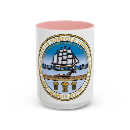 Seal of Norfolk Virginia - Accent Coffee Mug-15oz-Pink-Go Mug Yourself