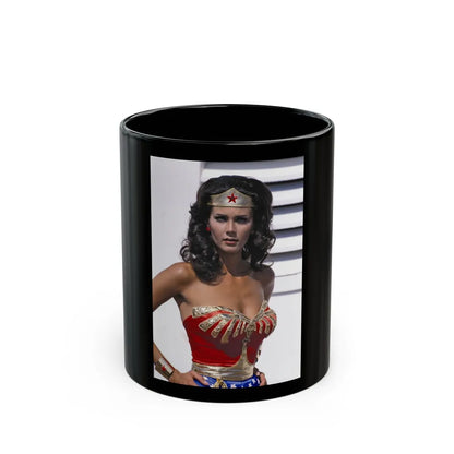 Lynda Carter #282 (Vintage Female Icon) Black Coffee Mug-11oz-Go Mug Yourself