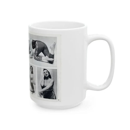 Dawn Richard #38 - [Pages 24 & 25] Including Pages 3 & 4 of 6 with, 4 Photos B&W & Caption from Bachelor Mag. Nov. '57 (Vintage Female Icon) White Coffee Mug-Go Mug Yourself