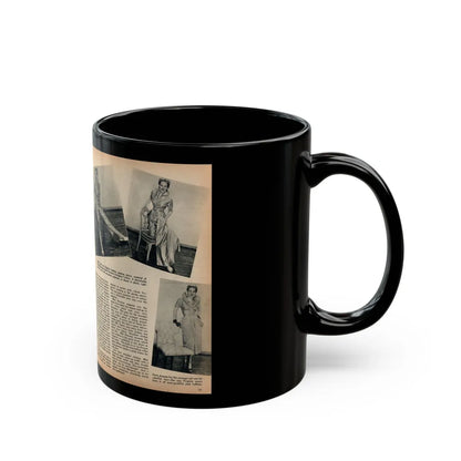 Virginia Mayo #289 - 2 Pages of Virginia+1 B&W Pin-Up Pic+4 B&W Fashion Pics circa late 40's from a Movie Star Magazine (Vintage Female Icon) Black Coffee Mug-Go Mug Yourself