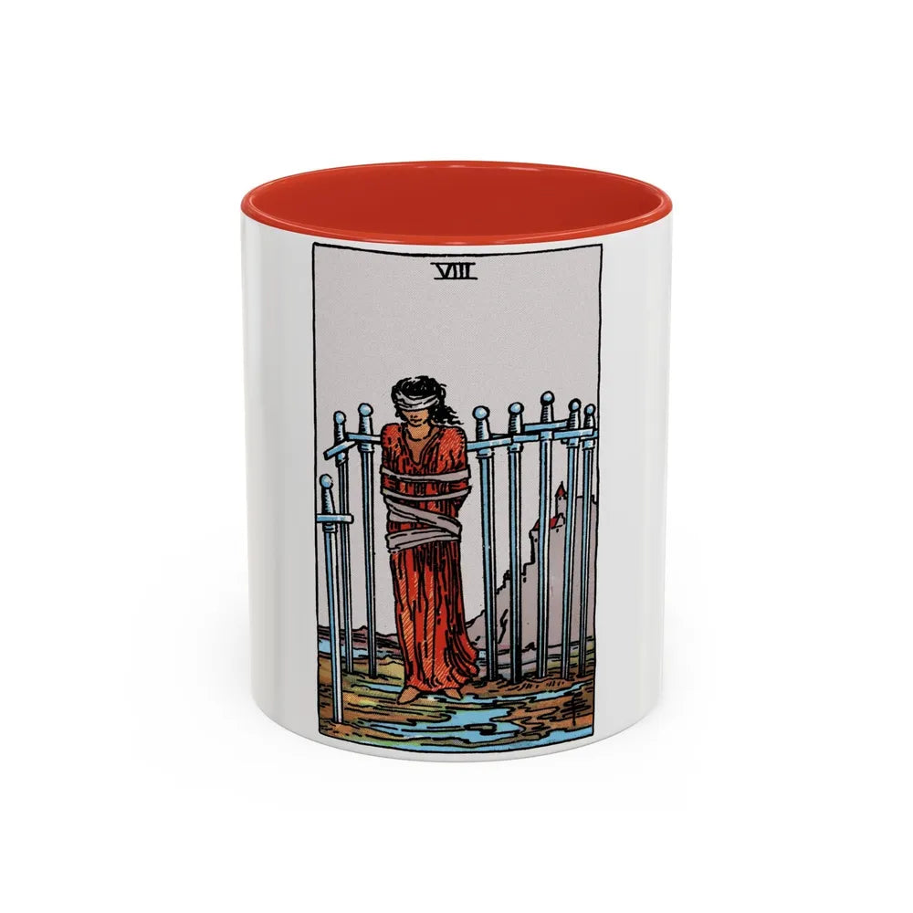 The 8 of Swords (Tarot Card) Accent Coffee Mug-11oz-Red-Go Mug Yourself