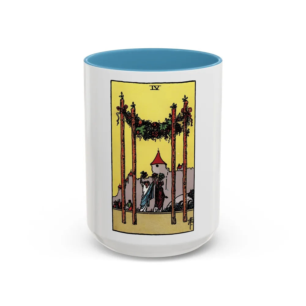 The 4 of Wands (Tarot Card) Accent Coffee Mug-15oz-Light Blue-Go Mug Yourself