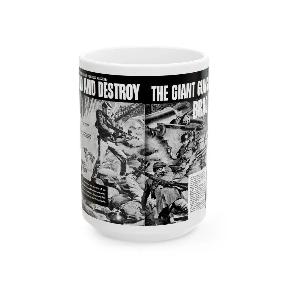 Find And Destroy The Giant Guns Of Brao, Action For Men, March 1965-03 - White Coffee Mug-15oz-Go Mug Yourself