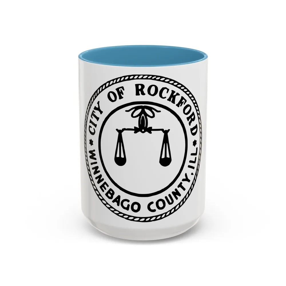 Seal of Rockford Illinois - Accent Coffee Mug-15oz-Light Blue-Go Mug Yourself