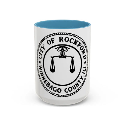 Seal of Rockford Illinois - Accent Coffee Mug-15oz-Light Blue-Go Mug Yourself