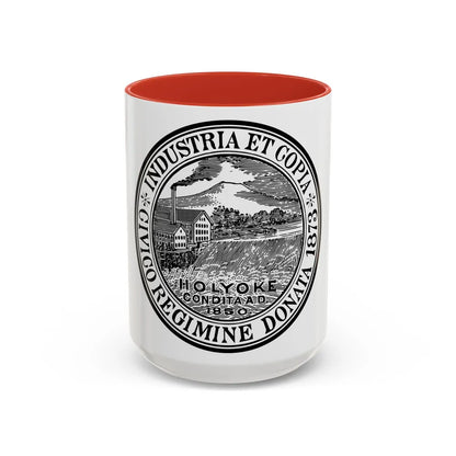 Seal of Holyoke Massachusetts - Accent Coffee Mug-15oz-Red-Go Mug Yourself