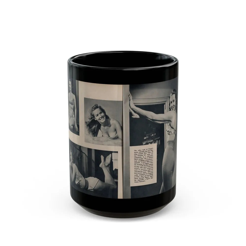 Penny Duncan #24 - [Pages 48 & 49] Pages 3 & 4 of 4 with, Penny+4 B&W Photos, Headline, Article & Caption from Climax Mag. Oct. '59 (Vintage Female Icon) Black Coffee Mug-15oz-Go Mug Yourself