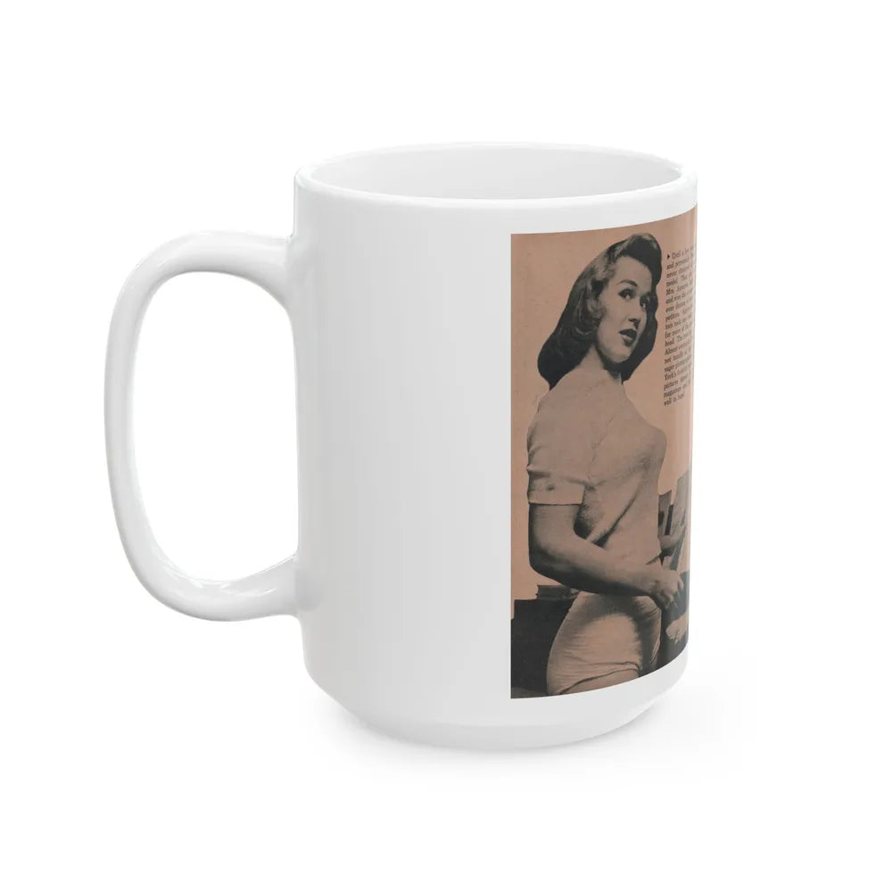 Penny Duncan #55 - [Pages 84 & 85] Pages 2 & 3 of 8 with, Penny+3 B&W Photos, Paragraph & Caption from BRIEF Digest Mag. March '55 (Vintage Female Icon) White Coffee Mug-Go Mug Yourself