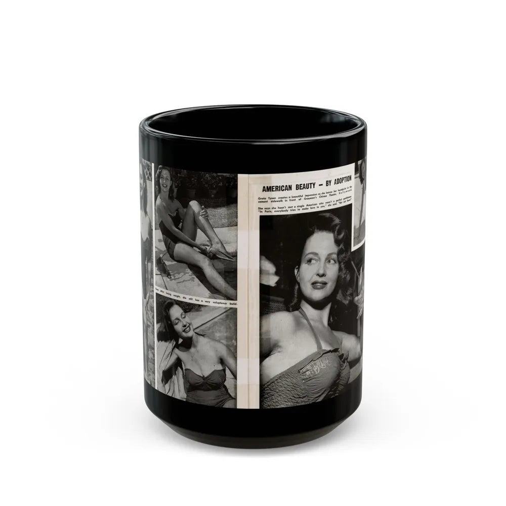 Greta Thyssen #17 - American Beauties Mag. '53 - 2 Pages with, 5 B&W Photos (Vintage Female Icon) Black Coffee Mug-15oz-Go Mug Yourself