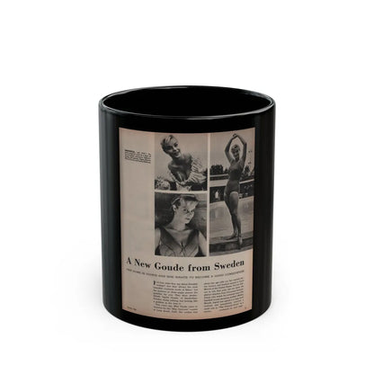 Ingrid Goude #30 - SEE Mag. Jan. '58 - 1 Page, 4 B&W Pics, Caption & Article (Vintage Female Icon) Black Coffee Mug-11oz-Go Mug Yourself