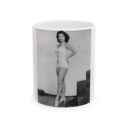 Debra Paget #264 - 8x10 Full Body 1-Piece White Swimsuit Cheesecake Photo Re-Strike from Mid 50's (Vintage Female Icon) White Coffee Mug-11oz-Go Mug Yourself