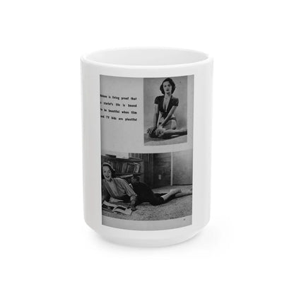 Helene Hayden #08 - 1 Page, 2 B&W Photos, Short & Caption from EYE Digest Mag. Nov. '53 (Vintage Female Icon) White Coffee Mug-15oz-Go Mug Yourself